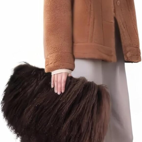 Women Luxury Real Lamb Mongolian Flush Wool Fur With Genuine Leather Handles Han - Picture 8 of 9